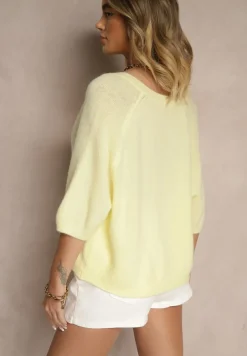 Żółty Kardigan z Rękawem 3/4 z Dodatkiem Wełny Iffarisse