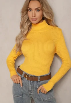 Żółty Klasyczny Golf Prążkowany Solrelia