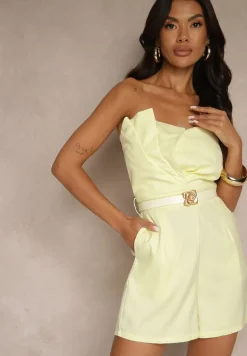 Żółty Kombinezon Bandeau z Paskiem z Klamrą Zdobiony Zakładkami Silianea