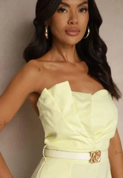 Żółty Kombinezon Bandeau z Paskiem z Klamrą Zdobiony Zakładkami Silianea