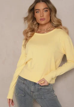 Żółty Sweter z Dodatkiem Kaszmiru Ozdobiony Ściągaczami Sanadora