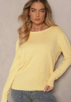Żółty Sweter z Dodatkiem Kaszmiru Ozdobiony Ściągaczami Sanadora