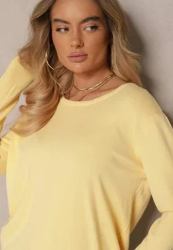 Żółty Sweter z Dodatkiem Kaszmiru Ozdobiony Ściągaczami Sanadora