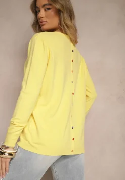 Żółty Sweter z Kaszmirem Ozdobiony Kieszeniami Saniswena