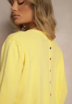 Żółty Sweter z Kaszmirem Ozdobiony Kieszeniami Saniswena