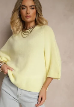Żółty Sweter z Rękawami 3/4 z Wełną Dannalin
