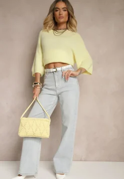 Żółty Sweter z Rękawami 3/4 z Wełną Dannalin