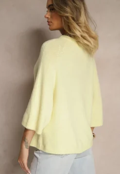 Żółty Sweter z Rękawami 3/4 z Wełną Dannalin