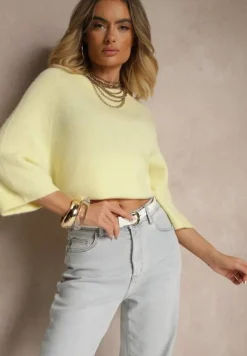 Żółty Sweter z Rękawami 3/4 z Wełną Dannalin