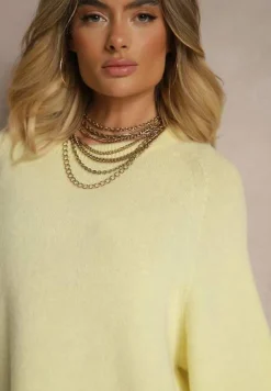 Żółty Sweter z Rękawami 3/4 z Wełną Dannalin