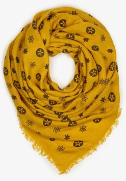Żółty Szalik Ozdobiony Geometrycznym Motywem z Frędzlami Nomirya