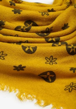 Żółty Szalik Ozdobiony Geometrycznym Motywem z Frędzlami Nomirya