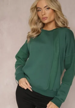 Zielona Bawełniana Bluza z Łańcuszkiem Eleutia