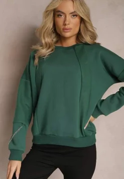 Zielona Bawełniana Bluza z Łańcuszkiem Eleutia
