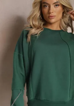 Zielona Bawełniana Bluza z Łańcuszkiem Eleutia