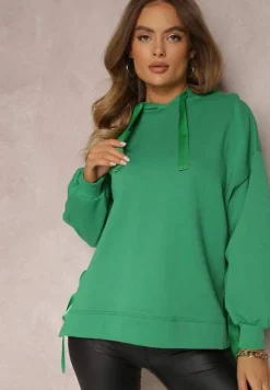 Zielona Bluza Oversize z Kapturem Liiza