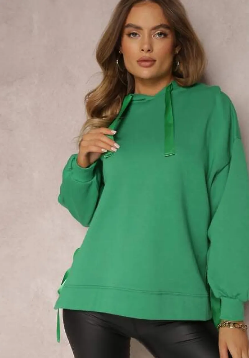 Zielona Bluza Oversize z Kapturem Liiza