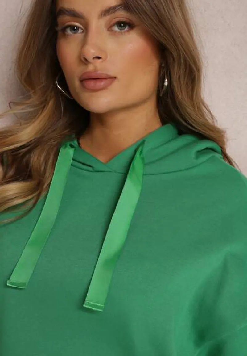Zielona Bluza Oversize z Kapturem Liiza