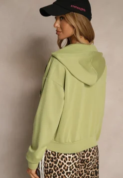 Zielona Bluza Rozpinana z Kieszeniami i Kapturem ze Wstążką Orivessa