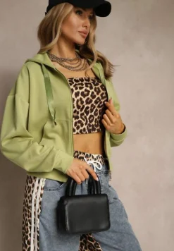 Zielona Bluza Rozpinana z Kieszeniami i Kapturem ze Wstążką Orivessa