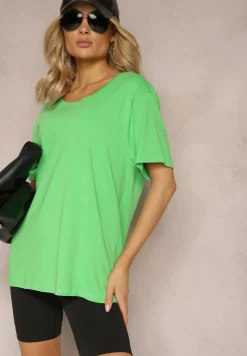 Zielona Bluzka w Stylu T-shirtowym z Okrągłym Dekoltem Lireuma