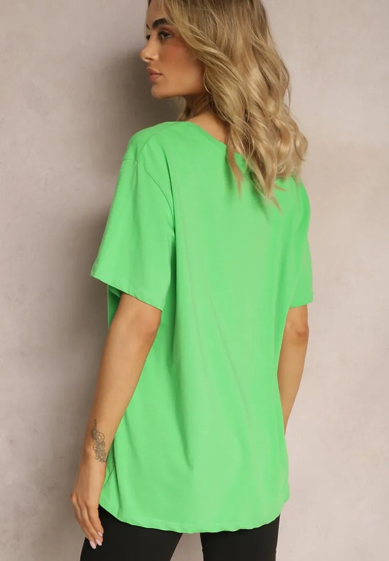 Zielona Bluzka w Stylu T-shirtowym z Okrągłym Dekoltem Lireuma