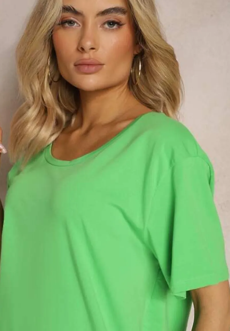 Zielona Bluzka w Stylu T-shirtowym z Okrągłym Dekoltem Lireuma