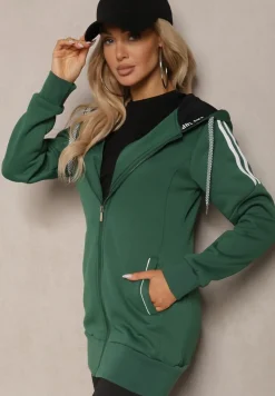 Zielona Długa Bluza z Kapturem Linithra