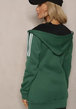 Zielona Długa Bluza z Kapturem Linithra