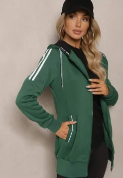 Zielona Długa Bluza z Kapturem Linithra