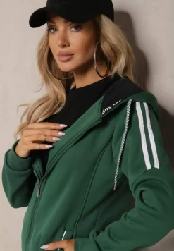 Zielona Długa Bluza z Kapturem Linithra