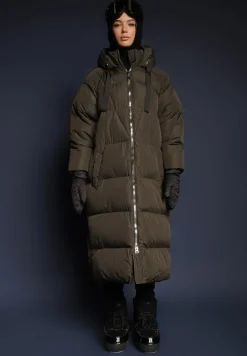 Zielona Długa Kurtka Pikowana z Kapturem Serea