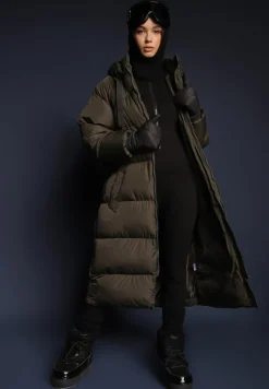 Zielona Długa Kurtka Pikowana z Kapturem Serea