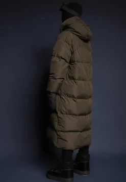 Zielona Długa Kurtka Pikowana z Kapturem Serea