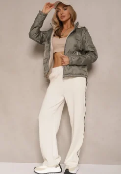 Zielona Dwustronna Kurtka z Pikowanymi Przeszyciami i Odpinanym Kapturem Zelirelle