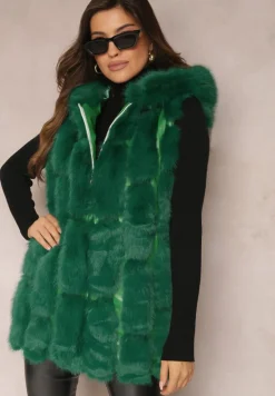 Zielona Futrzana Kamizelka z Kapturem Konessa