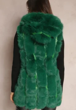 Zielona Futrzana Kamizelka z Kapturem Konessa
