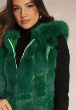 Zielona Futrzana Kamizelka z Kapturem Konessa