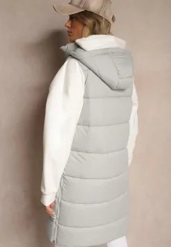 Zielona Kamizelka Pikowana z Kapturem Ozdobiona Sznurkami Eleandra