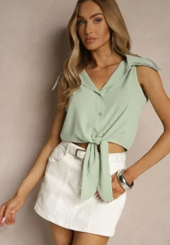 Zielona Koszula z Kołnierzykiem Ozdobiona Cyrkoniami Revorelle