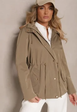 Zielona Kurtka o Kroju Parki z Odpinanym Kapturem Zdobiona Zamkami Norloti