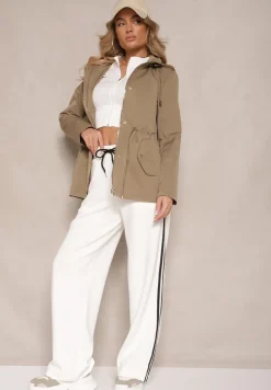 Zielona Kurtka o Kroju Parki z Odpinanym Kapturem Zdobiona Zamkami Norloti