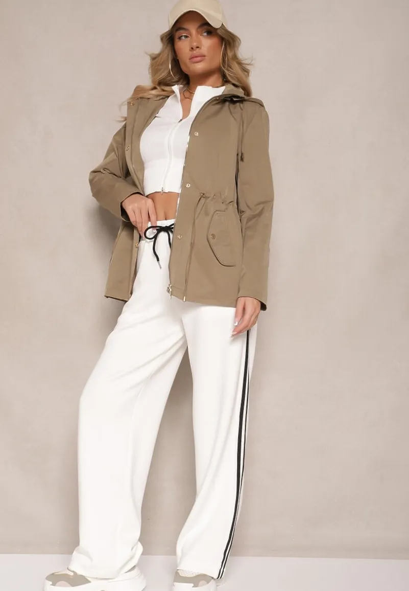 Zielona Kurtka o Kroju Parki z Odpinanym Kapturem Zdobiona Zamkami Norloti