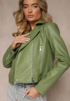 Zielona Kurtka Ramoneska Ozdobiona Napami Iladiel