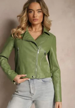 Zielona Kurtka Ramoneska Ozdobiona Napami Iladiel