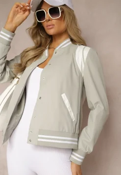 Zielona Kurtka w Stylu Bomberki Ozdobiona Paskami Nevilina