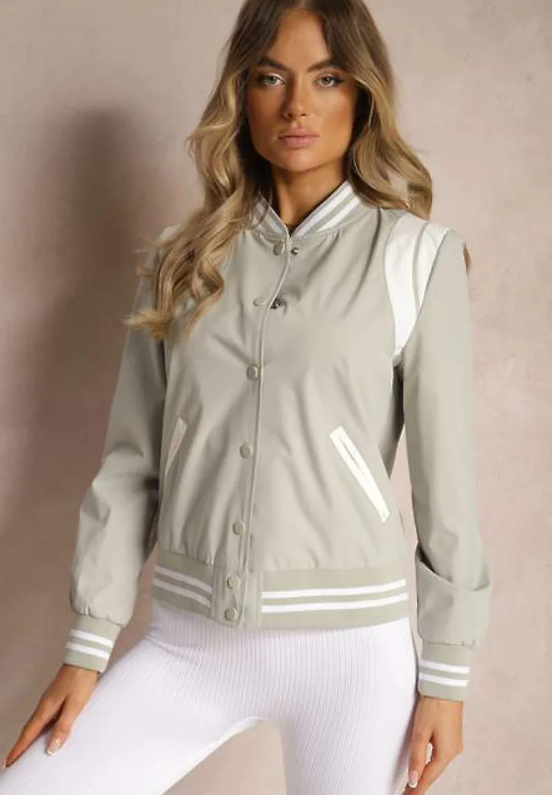 Zielona Kurtka w Stylu Bomberki Ozdobiona Paskami Nevilina