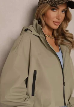 Zielona Kurtka w Stylu Streetwear z Kapturem Oversize Nativiona