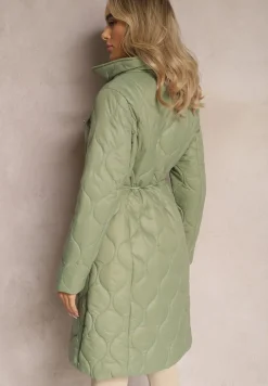 Zielona Kurtka za Kolano z Kołnierzem Pikowana Vilia