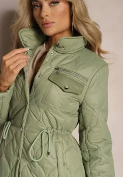 Zielona Kurtka za Kolano z Kołnierzem Pikowana Vilia